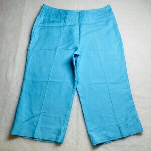 Lino USA Womens Aqua Blue High Rise Casual Capri Wide Leg Pants Plus Size 1X